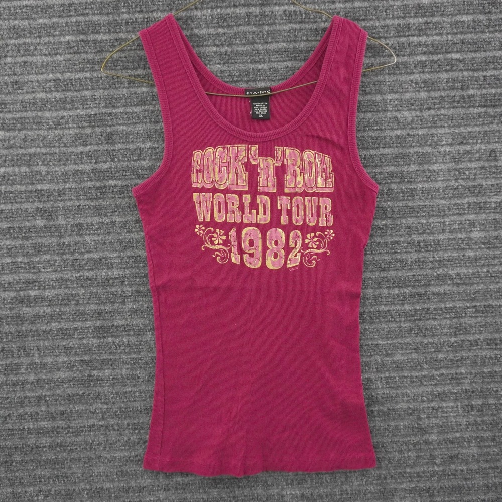 Vintage 00s F.A.N.G Tank Top Women XL Magenta Rock n Roll World Tour 1982 Ribbed